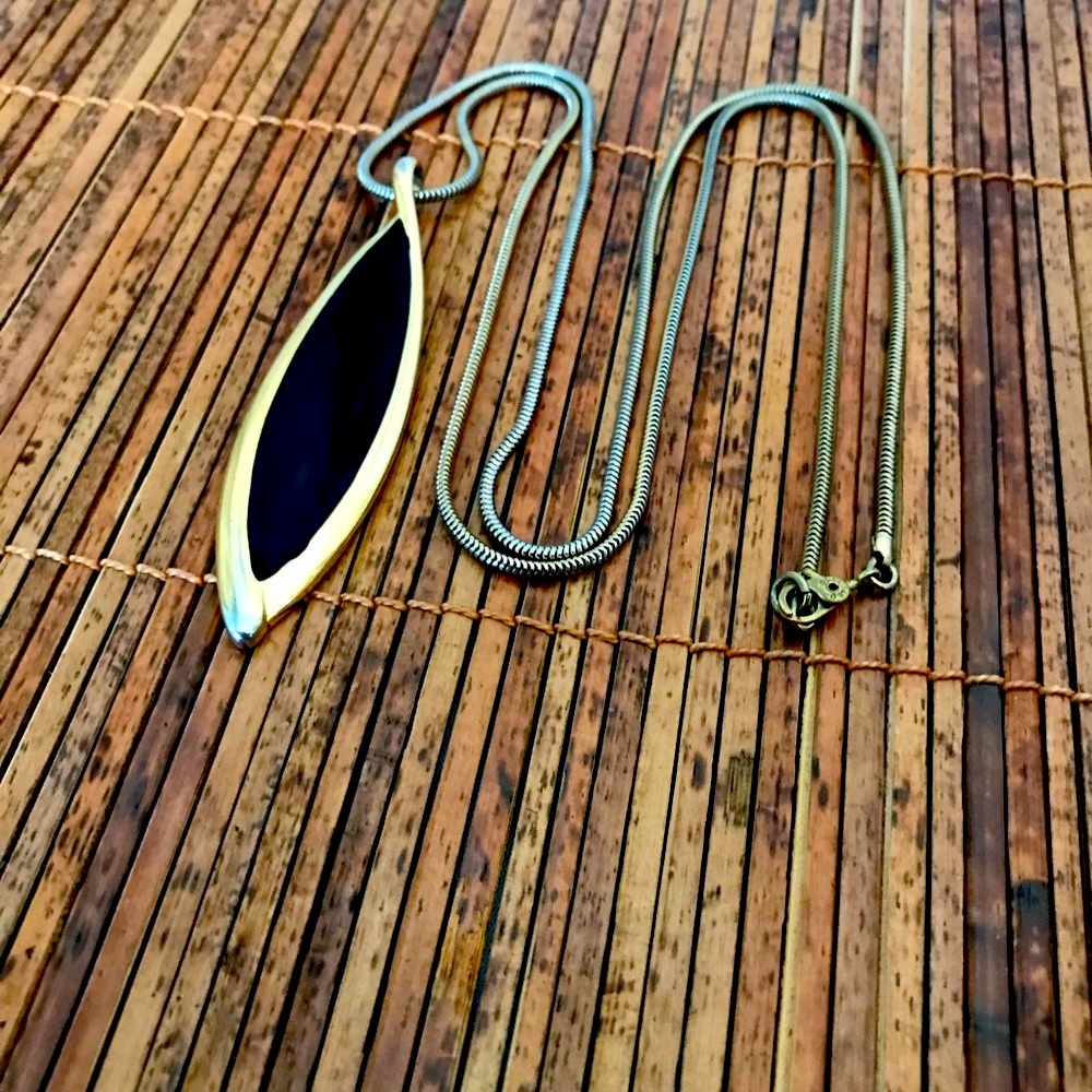 Vintage Monet Gold Black Teardrop pendant w/chain